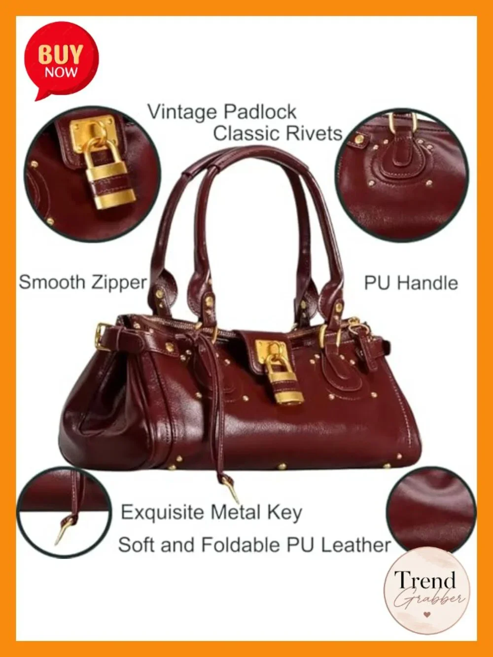 Vintage Y2K Lock East West Bag Top Handle Handbag Retro Studded Shoulder